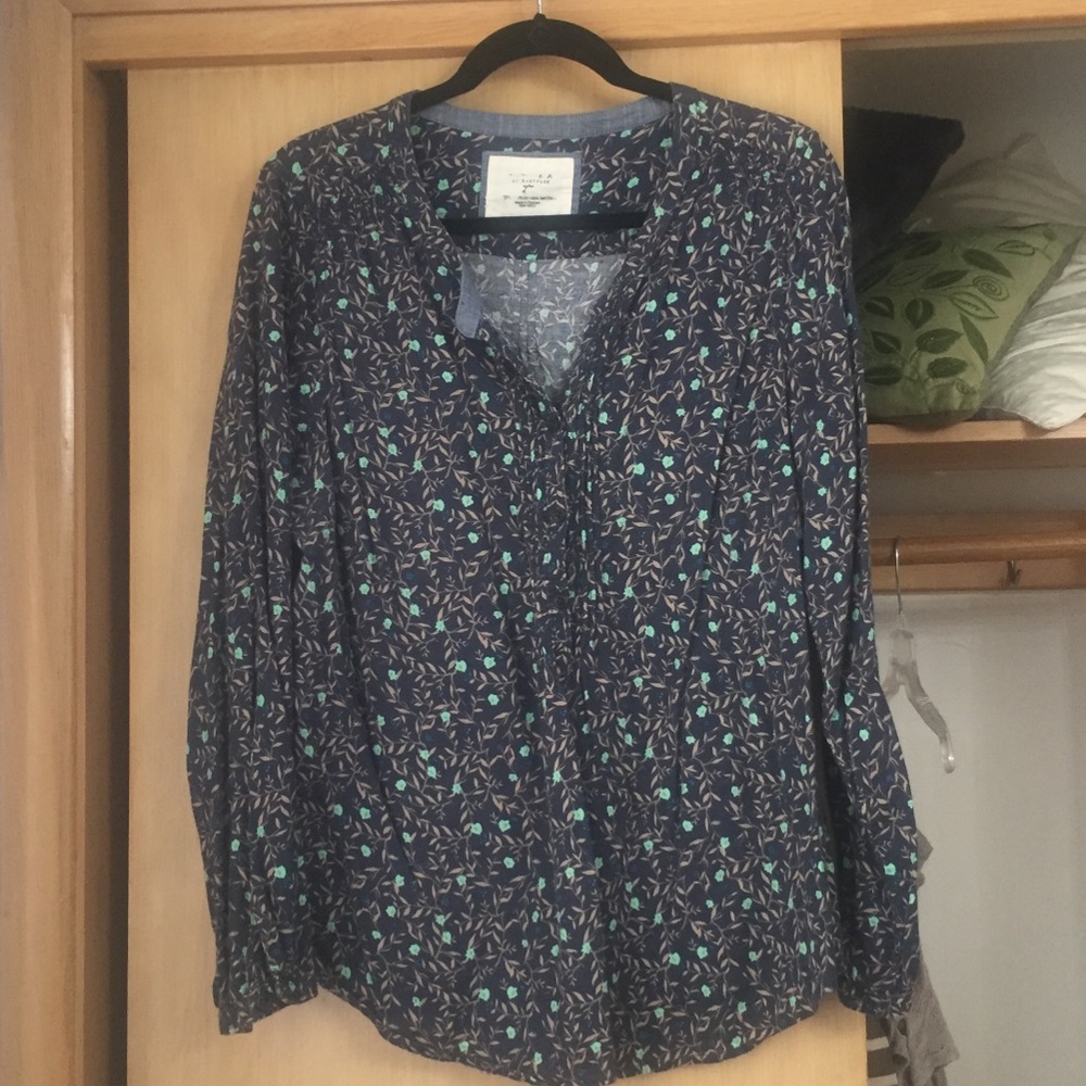 Navy floral blouse